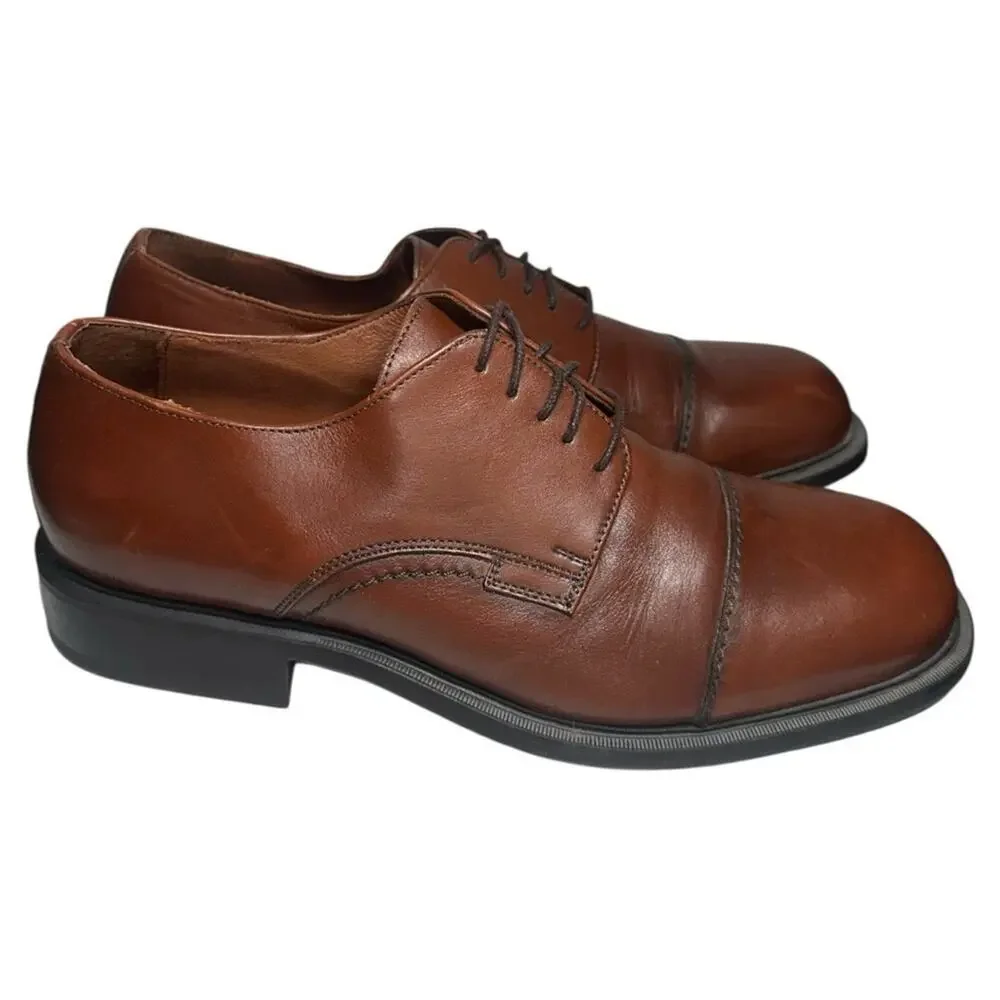 Artedoc Men's Size 11 Brown Leather Cap Toe Derby Lace Up Dress Work Shoes